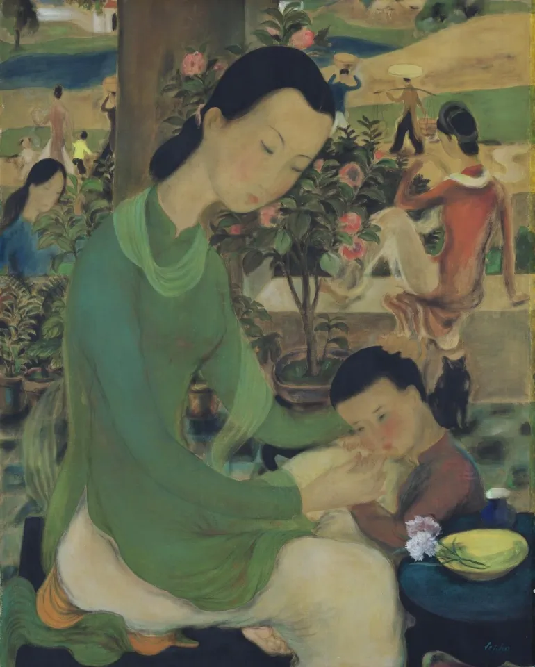 Tranh lụa Cuộc sống gia đình của họa sĩ Lê Phổ Tranh lụa Cuộc sống gia đình của họa sĩ Lê Phổ