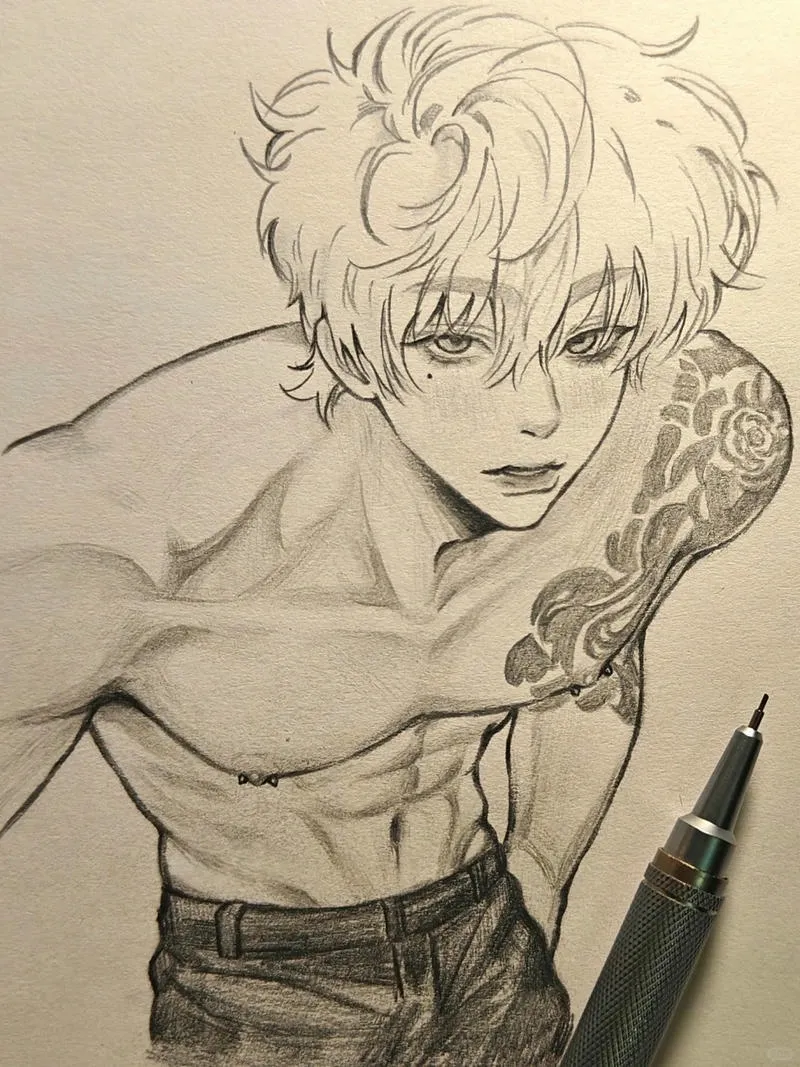 Tranh vẽ anime nam body 6 múi