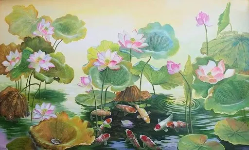 Tranh vẽ hoa sen đẹp được vẽ bằng chất liệu acrylic