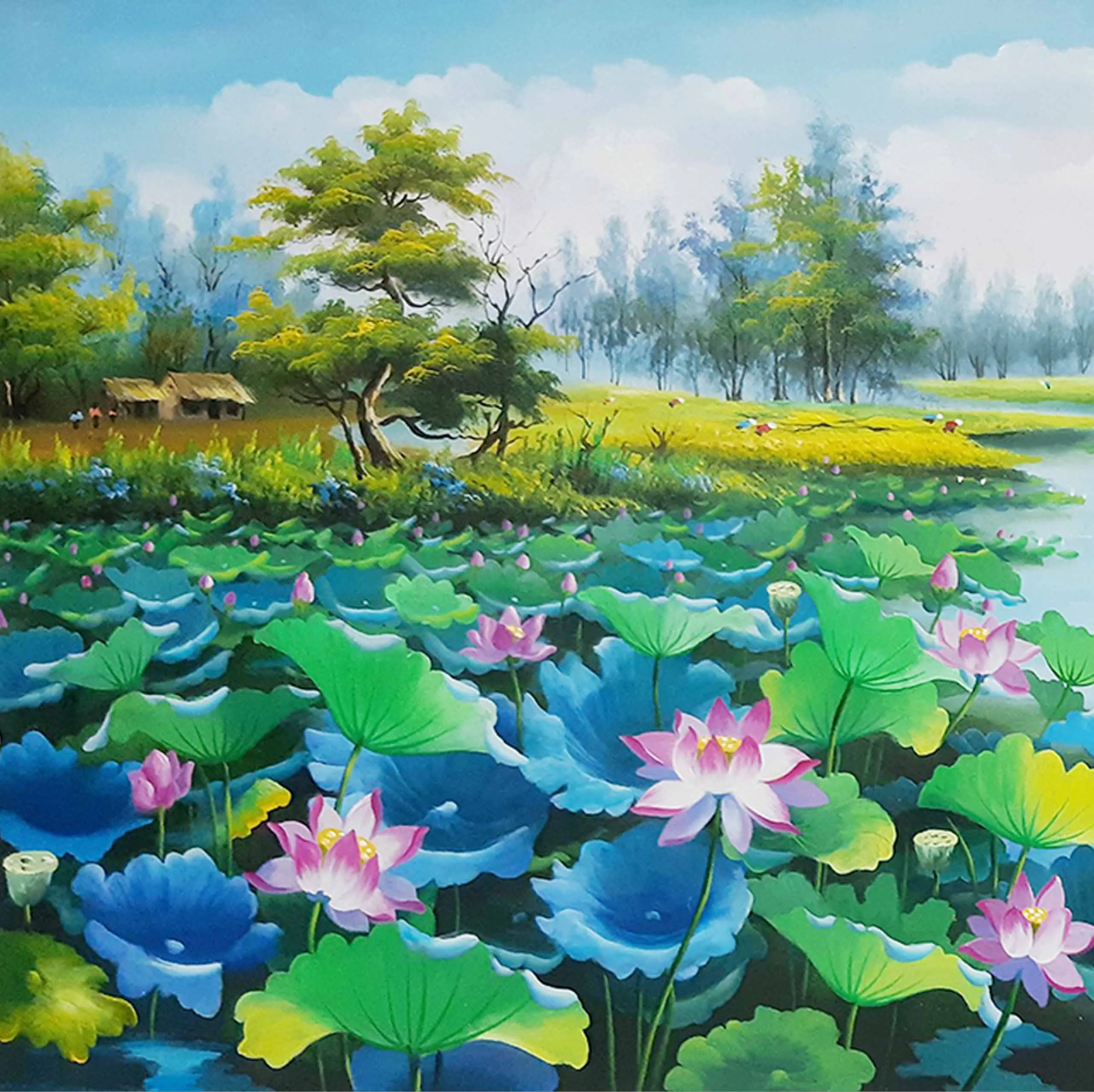 Tranh hoa sen sơn dầu Tranh hoa sen sơn dầu