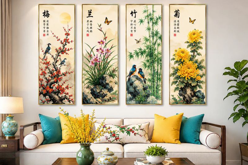 Bộ tranh tứ quý Tùng cúc trúc mai