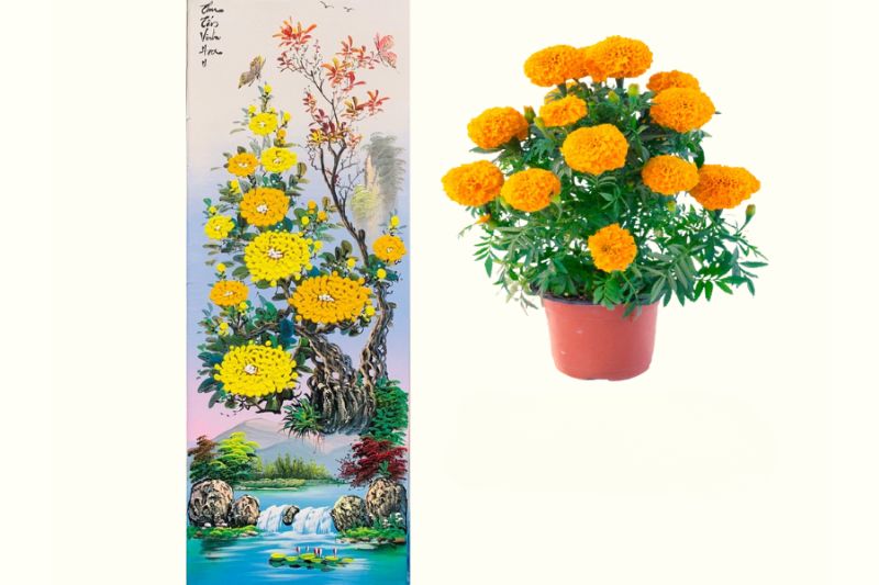 Hoa cúc trong bộ tranh tứ quý Tùng Cúc Trúc Mai
