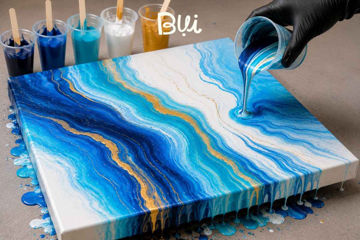Đổ màu acrylic pouring cho tranh trừu tượng