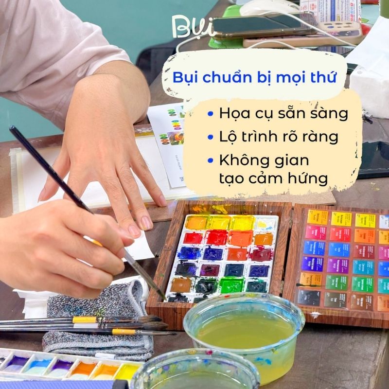 Lớp học vẽ màu nước tại Mỹ thuật Bụi